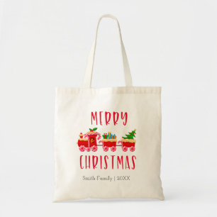 Bolsa de Tote del tren rojo de navidad personaliza