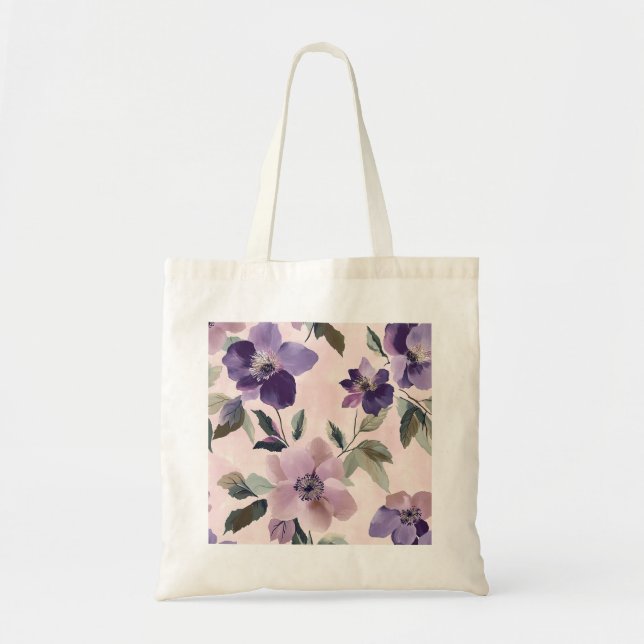 Bolsa de Tote Delicada de Flores Violetas - Púrpur (Frente)