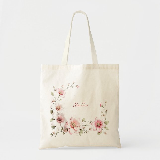 Bolsa de Tote Elegante De Flor Blanca Rosa (Frente)