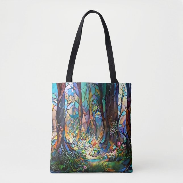Bolsa De Tote Estilo Vidrio Manchado Del Bosque (Anverso)