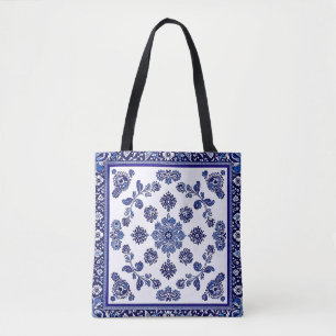 Bolsa De Tote Floral Azul Elegante Elegante y ve