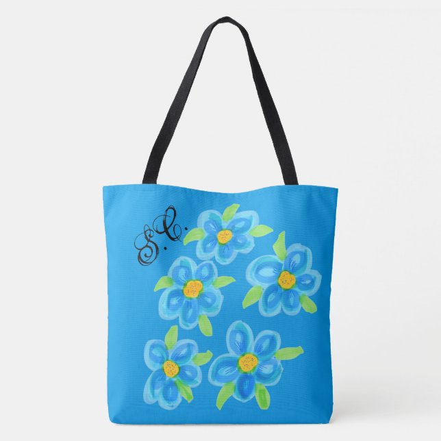 Bolsa de Tote Floral Azul monogramada (Reverso)