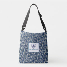 Bolsa De Tote Floral Azul Y Blanca Monogramada De 