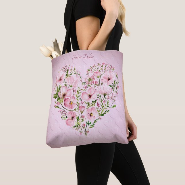 Bolsa De Tote Floral De Corazón Rosa (Detalle)
