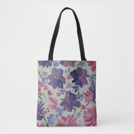 Bolsa De Tote Floral De La Luna Azul Rosa
