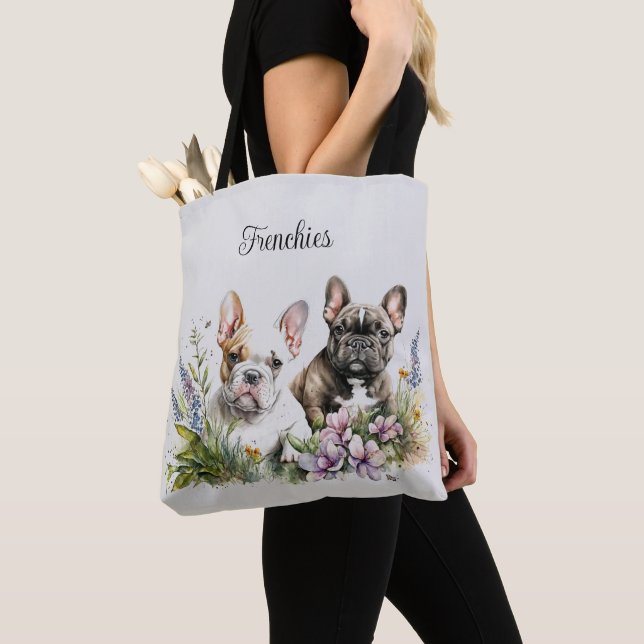 Bolsa de Tote Floral de Perro de Toro Francés (Detalle)