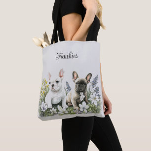 Bolsa de Tote Floral de Perro de Toro Francés