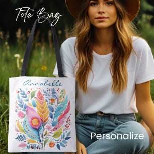 Bolsa De Tote Floral De Pluma Colorida, Estilo Boh