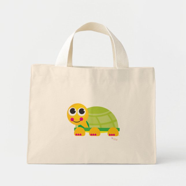 Bolsa de tote floral feliz de tortuga - Personaliz (Frente)