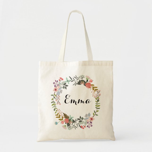 Bolsa de tote floral personalizada (Frente)