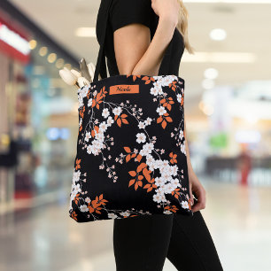 Bolsa de tote floral personalizada Coral and Black