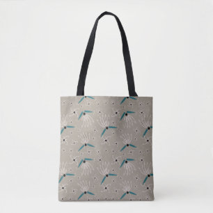 Bolsa de tote floral - Verde azulado y beige sobre