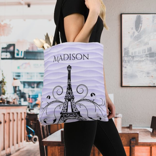 Bolsa De Tote Floreciente De La Torre Eiffel Púrpu (Purple Eiffel Tower Flourish Tote Bag)