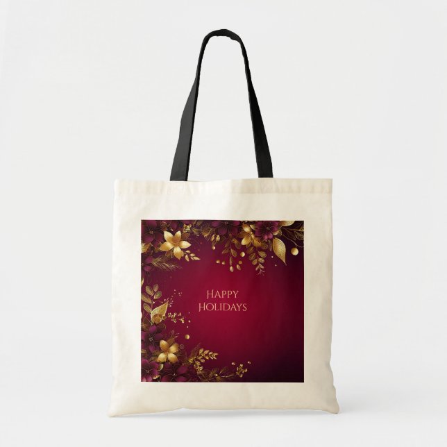 Bolsa de Tote Flowe Holiday Red Gold de Borgoña (Frente)