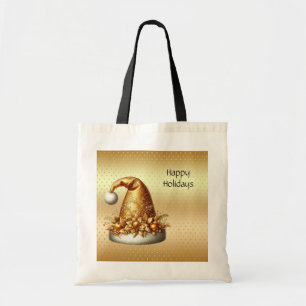 Bolsa de Tote Gold Santa Hat Holiday