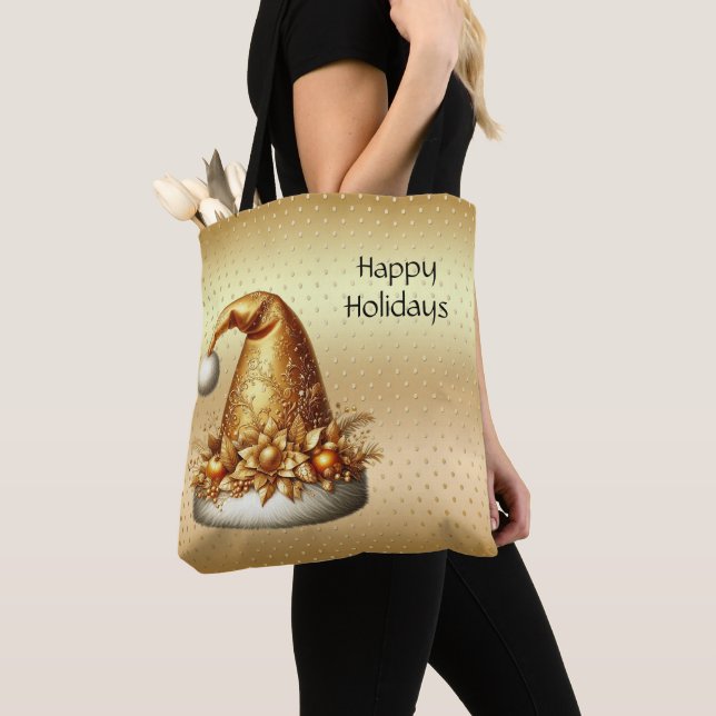 Bolsa de Tote Gold Santa Hat Holiday (Detalle)