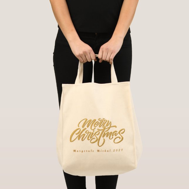 Bolsa de Tote Golden Merry Christmas (Anverso (producto))