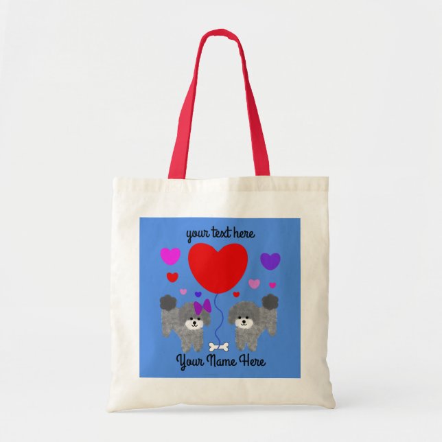 Bolsa de Tote Gray Poodle Valentine #1 (Frente)