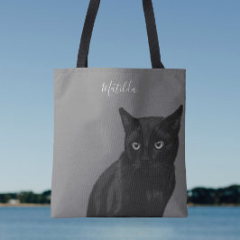 Bolsa de Tote Gris Gris de Arte de Gato Negro Pers