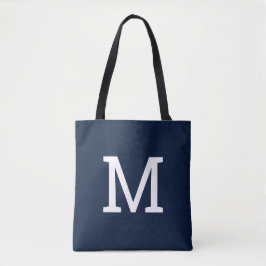 Bolsa de Tote Inicial del Monograma Azul de la Mar