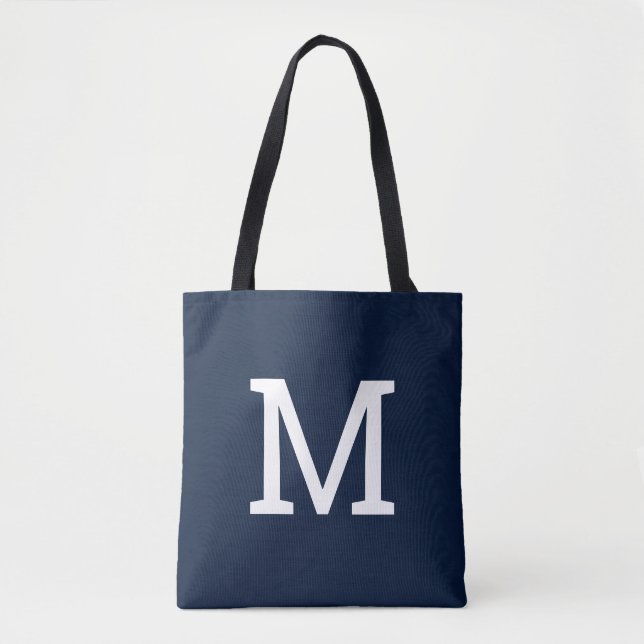 Bolsa de Tote Inicial del Monograma Azul de la Mar (Anverso)