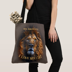 Bolsa de Tote marrón grande "Amo a mi gato" Nombre