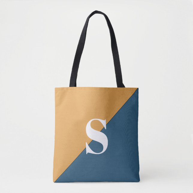 Bolsa de Tote Monograma Azul de la Marina Amarilla (Anverso)
