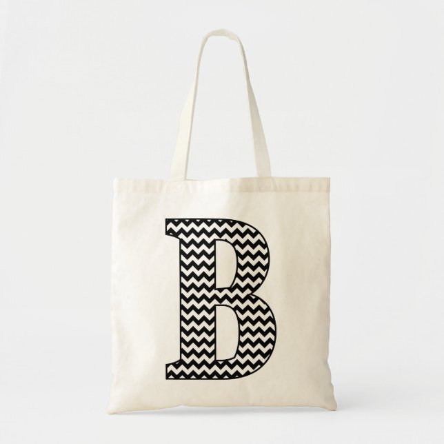 Bolsa de Tote Monograma "B" de Chevron negro y bla (Frente)