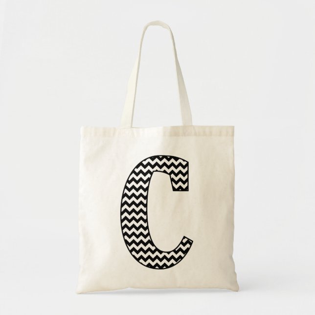 Bolsa de Tote Monograma "C" de Chevron negro y bla (Frente)