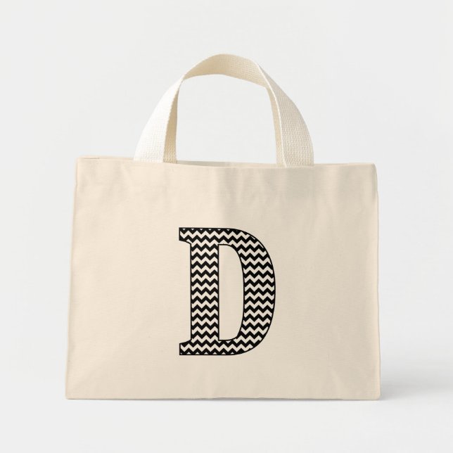 Bolsa de Tote Monograma "D" de Chevron negro y bla (Frente)
