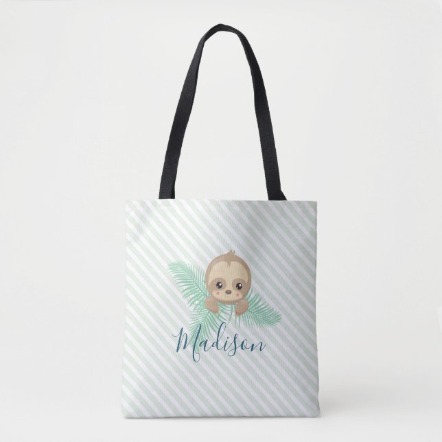 Bolsa de Tote Monograma de Bebé Verde Cute (Anverso)
