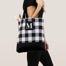 Bolsa de Tote Monograma de Búfalo Blanco y Negro