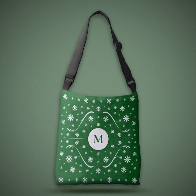 Bolsa de Tote Monograma de Energía de Flor Verde E (Emerald Green Flower Power Monogram Tote Bag)