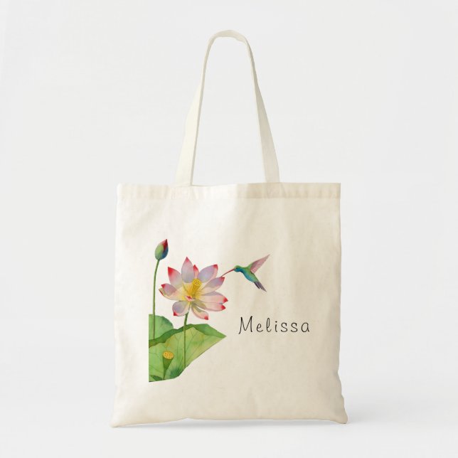 Bolsa de tote monograma de flores de Lotus (Frente)