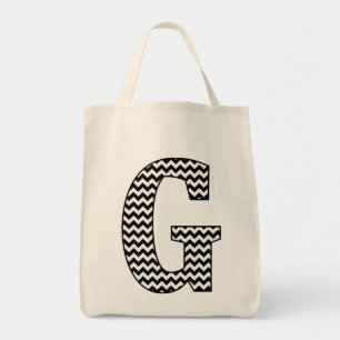 Bolsa de Tote Monograma "G" de chevron negro y bla