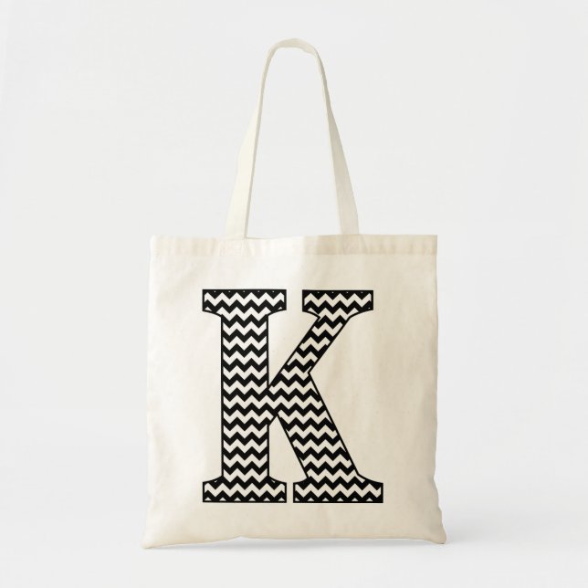 Bolsa de Tote Monograma "K" de Chevron negro y bla (Frente)