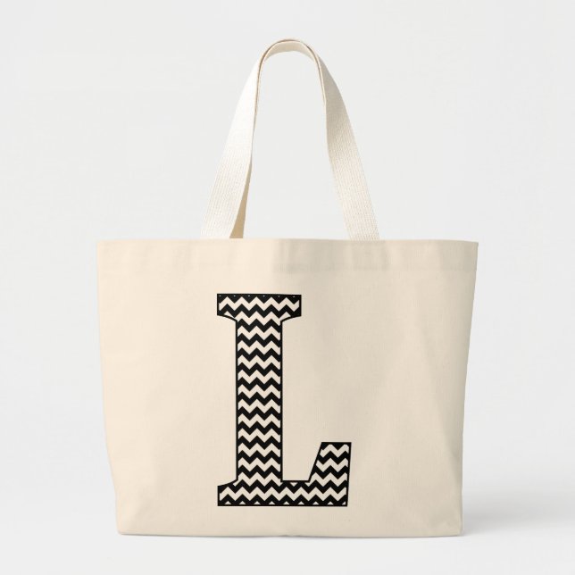 Bolsa de Tote Monograma "L" de Chevron negro y bla (Frente)