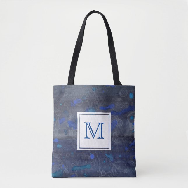 Bolsa de tote monograma personalizada | Azul (Anverso)
