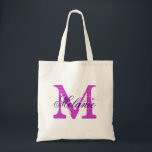 Bolsa de tote monograma personalizada | Púrpura or<br><div class="desc">Monograma de nombre personalizado en bolsa de tote | Color púrpura orquídea. Elegante diseño de logotipo con iniciales de letras monocromáticas. Idea de regalo vintage para novias,  chicas de flores,  criadas de honor y damas de honor para bodas. Tipografía de escritura elegante.</div>