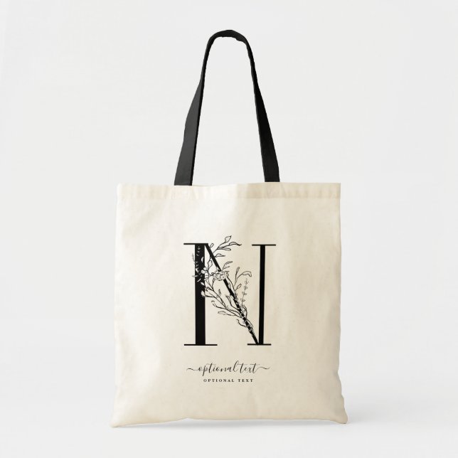 Bolsa De Tote Monograma Personalizado Floral - Let (Frente)