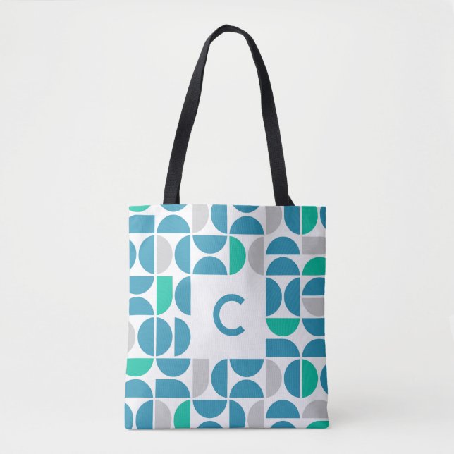 Bolsa de Tote Monogramada de Mid Century Aquatic T (Anverso)