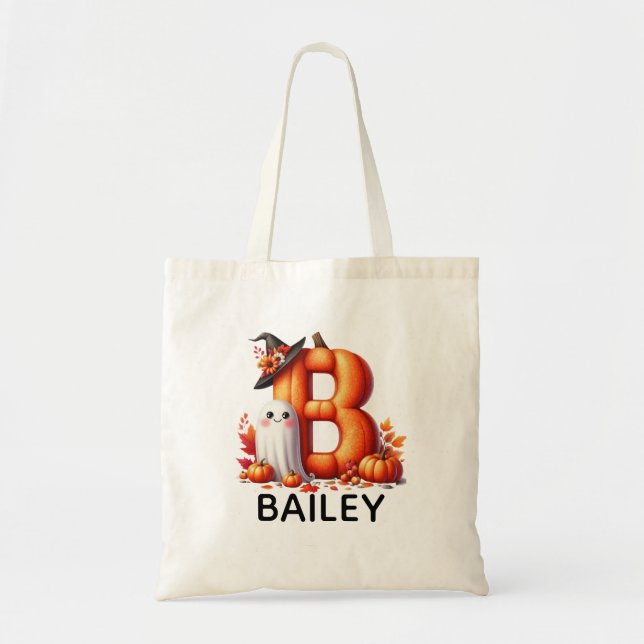 Bolsa de Tote Monogramada Personalizada de Hallowe (Frente)