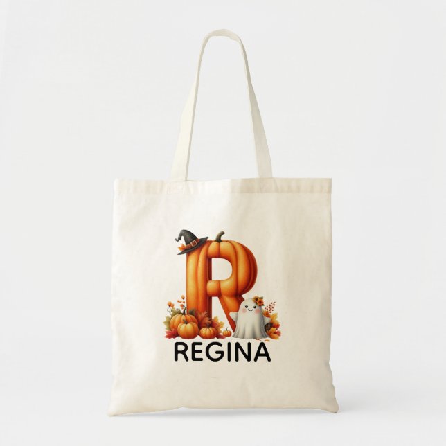 Bolsa de Tote Monogramada Personalizada de Hallowe (Frente)