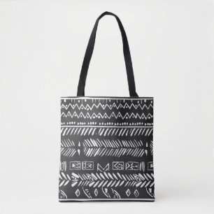 Bolsa de tote negra con patrón geométrico tribal b