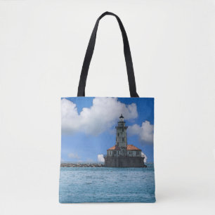 Bolsa de Tote Painterly, faro del puerto de Chicag