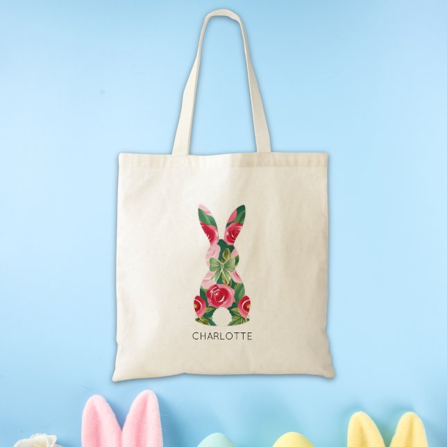 Bolsa de Tote para conejitos de Pascua para Chicas (Personalized Kids Easter Bunny Tote Bag for Girls)