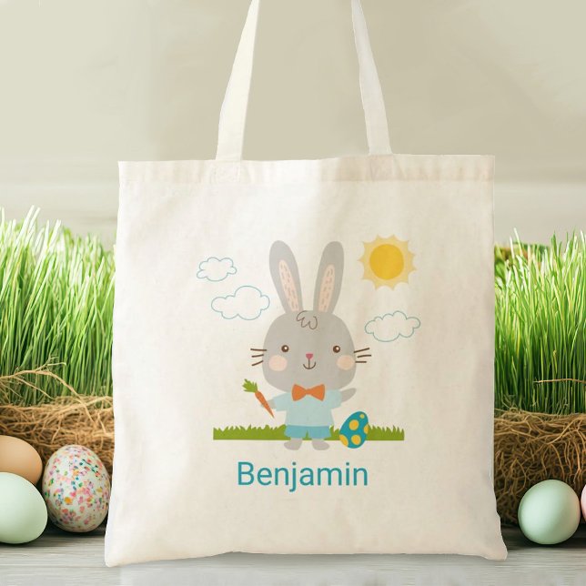 Bolsa de Tote para conejo de pascua de huevos para (A cute Easter bunny tote bag. Great for the Easter Egg hunt. Personalize it with your name.)