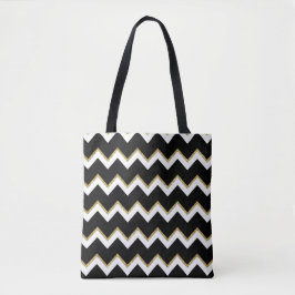 Bolsa de Tote para el Chevron negro, blanco y dora