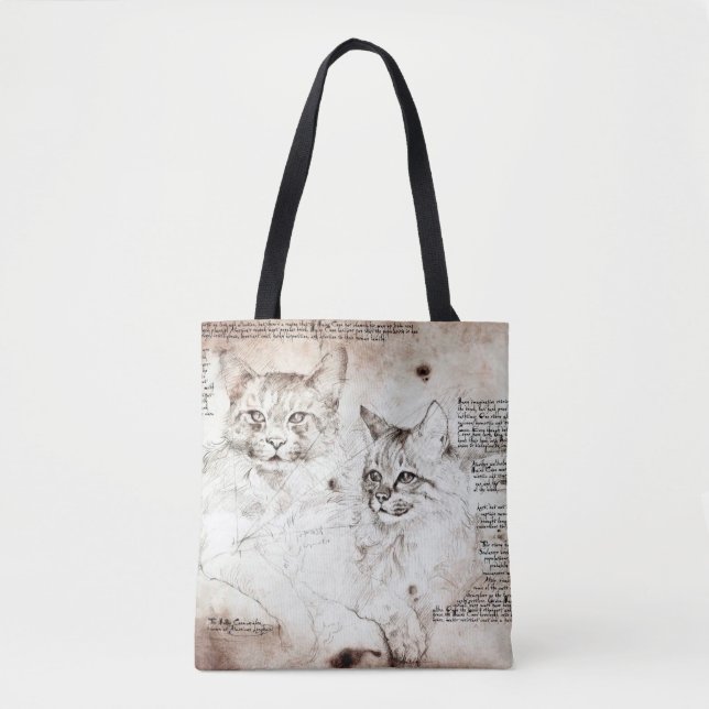 Bolsa de Tote para el dibujo del gato Leonardo da  (Anverso)