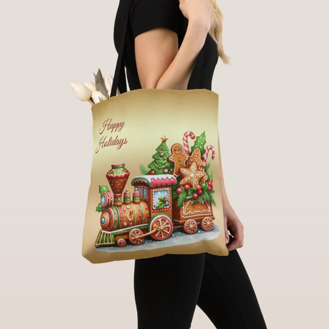 Bolsa de Tote para el feriado del tren de Gingerbr (Detalle)